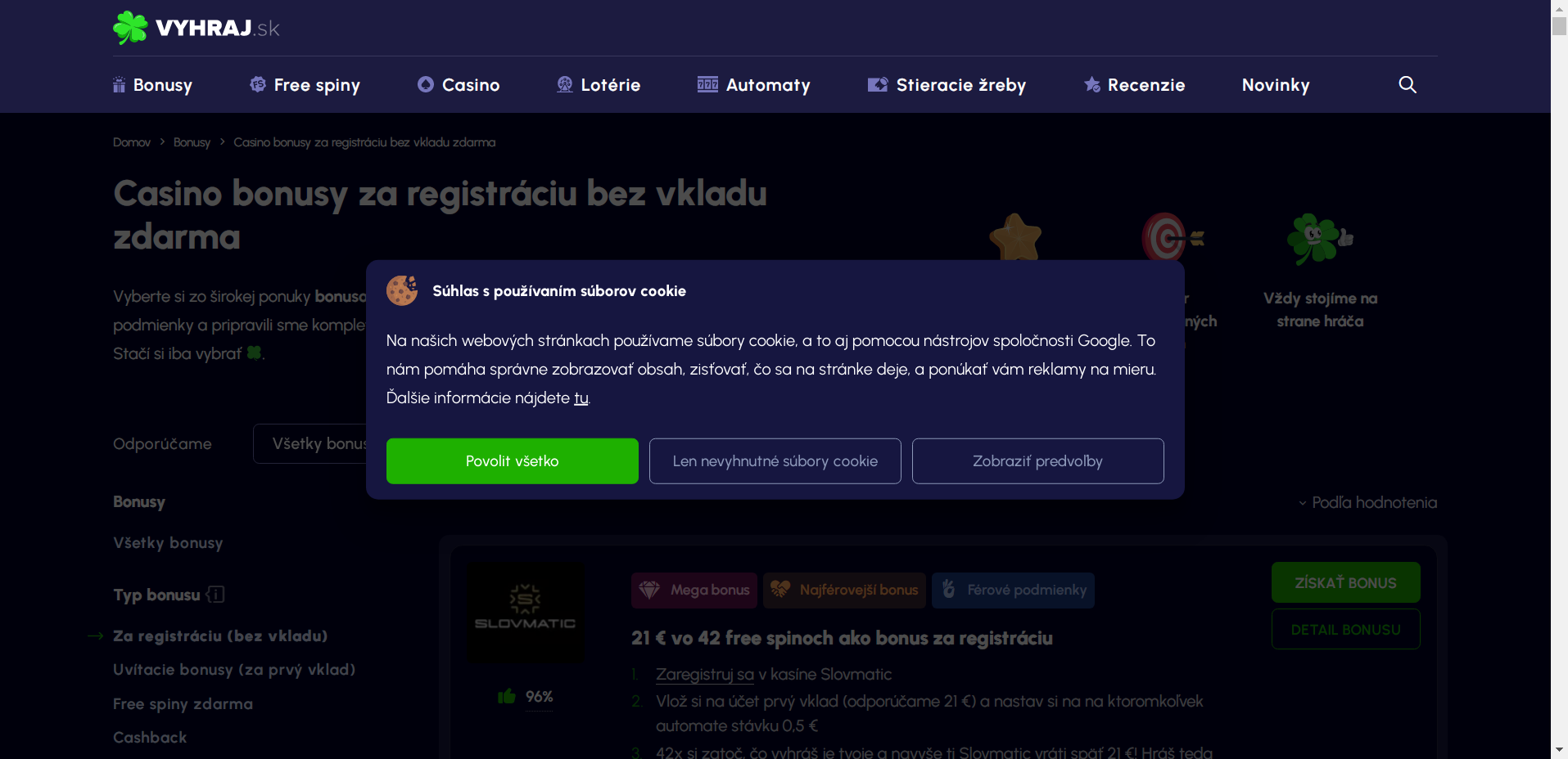 online kasino bonus bez vkladu